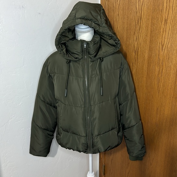 Zara olive quilted puffer anorak jacket size M - Picture 2 of 13